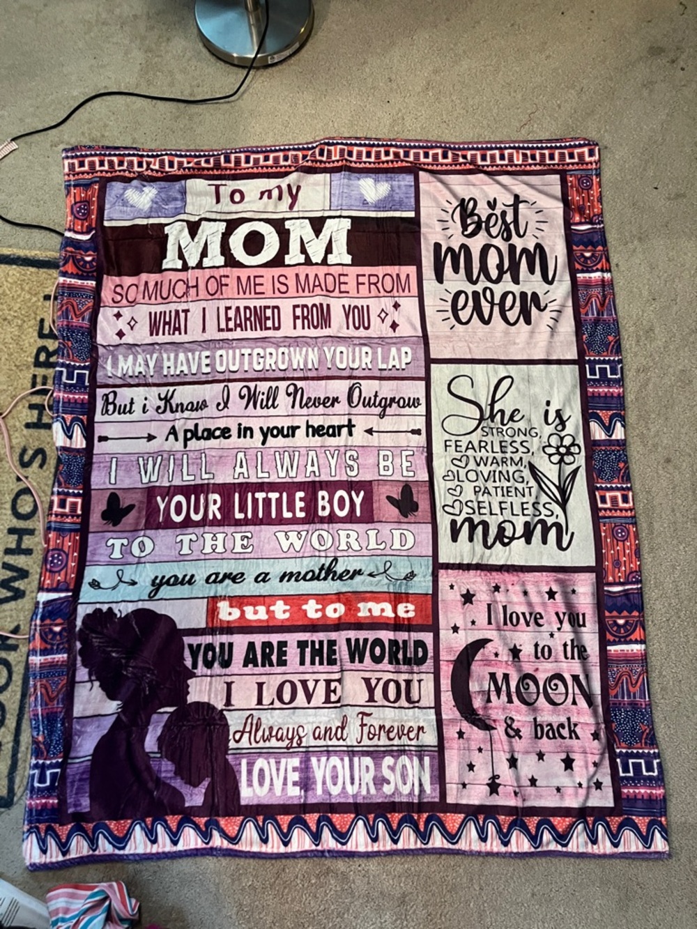 GREAT FOR MOTHERS DAY Best Mom Ever Sentimental Pink & Purple Throw Blanket NWOT